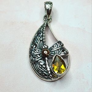 18k Gold, Sterling, and Citrine Dragonfly Pendant